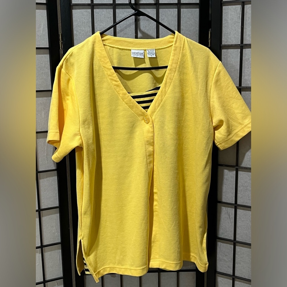 CAROLINA COLOURS Yellow Short Sleeve Cardigan HAS Black & Yellow Striped Tank XL